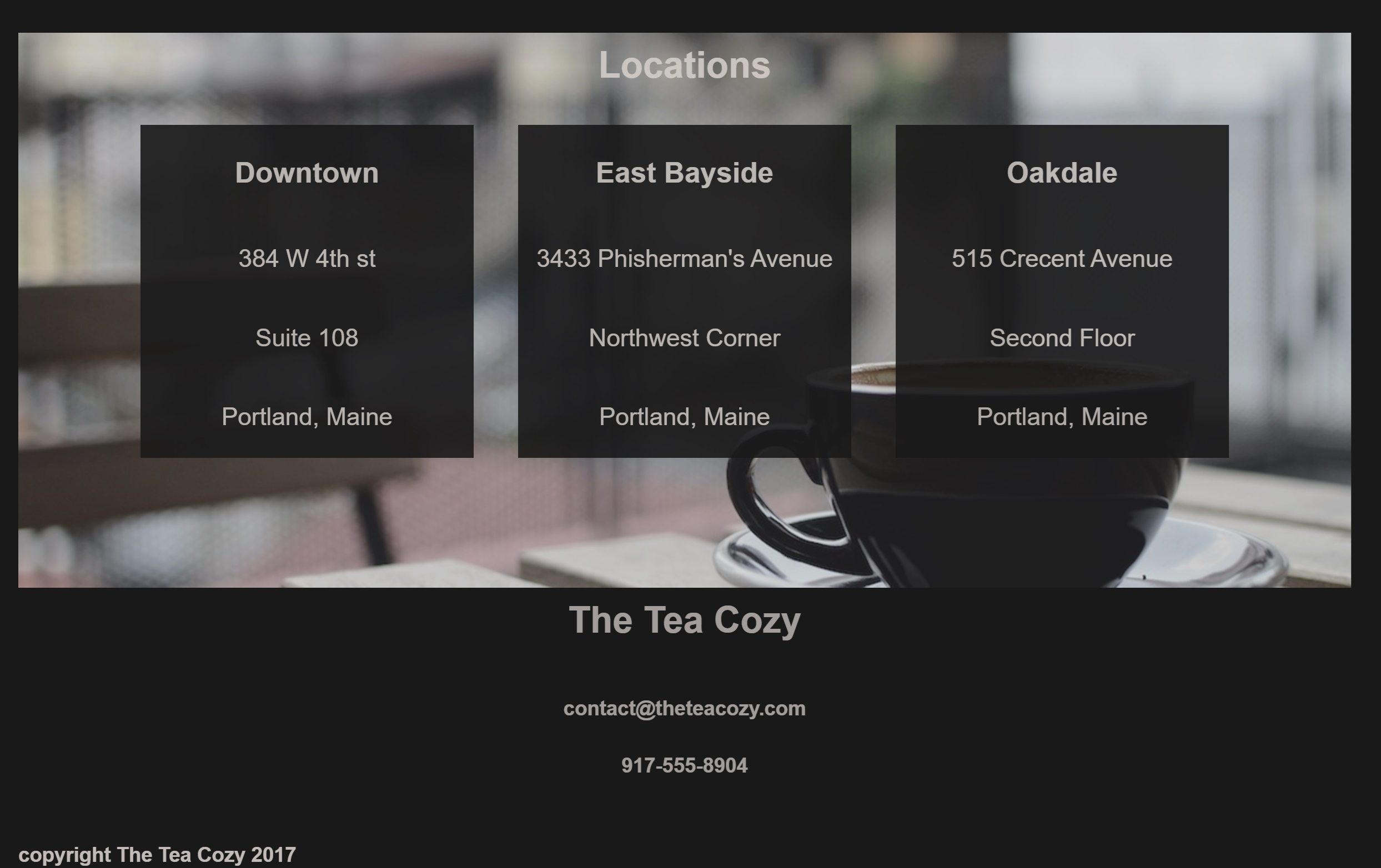 Homepage of shop TEA COZY